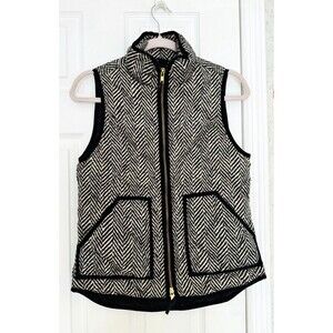 J.Crew Herringbone Black White Down Women’s Vest XS Zipper
